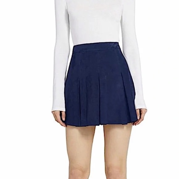 Alice and Olivia Lee Suede Leather Mini Skirt Navy XS
